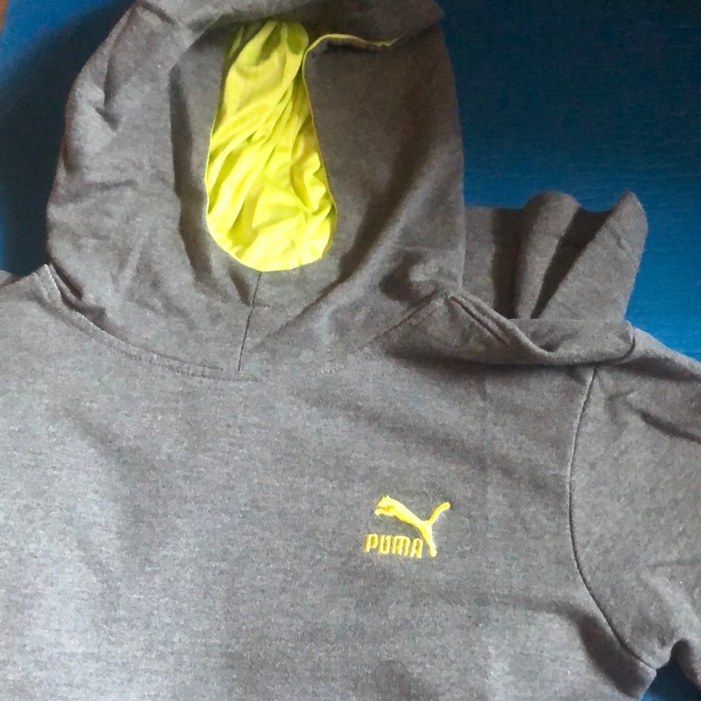 Puma Charcoal Hoodie with Neon Yellow Logo